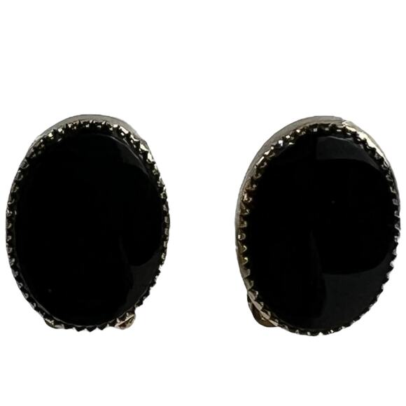 Vintage Black and Gold-Tone Oval Clip-On Earrings - Picture 2 of 7